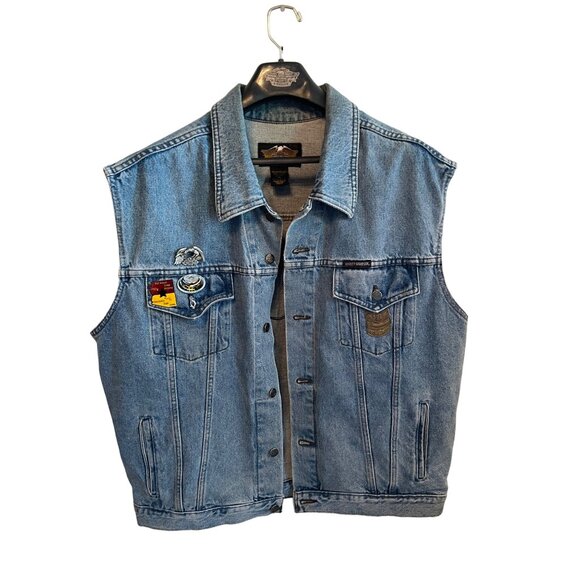 Harley-Davidson Blue Jean Denim Motorcycle Vintage Vest Men's Size XL 100% Cotto